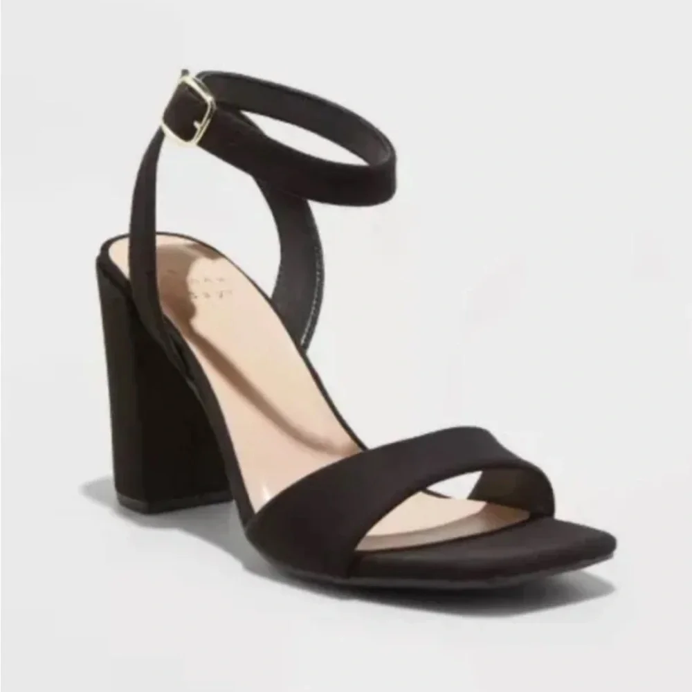 A New Day Sal Black Open Toe Pumps 4 In Heels Sz 9.5  Ankle Strap Shoes - Picture 5 of 8